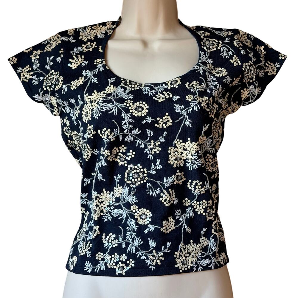 Vintage Oscar de la Renta Blue Beaded Embellished Blouse Top Women’s Sz L NWT